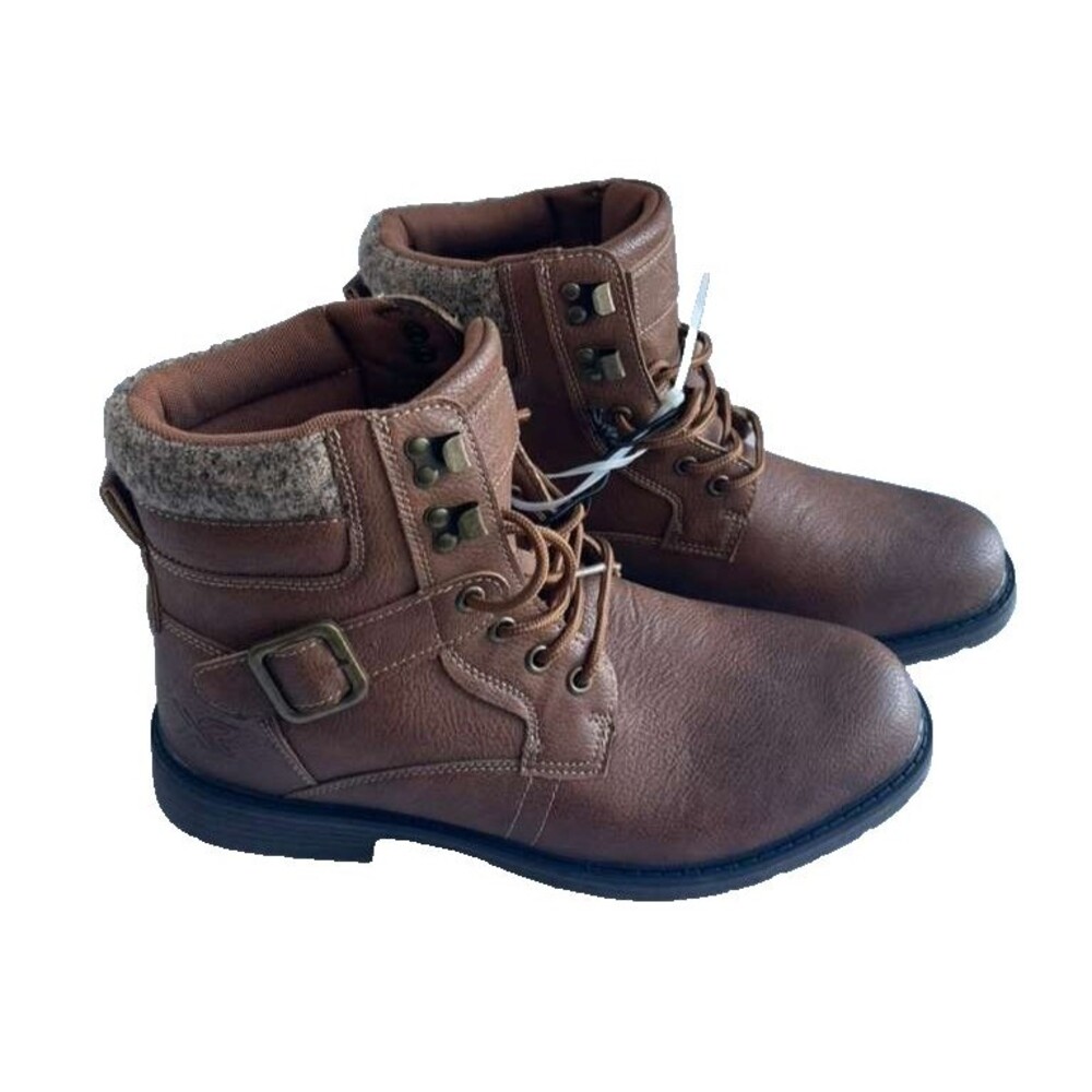 Xray Mens Brown Lace-Up Ankle Boots Buckle Detail Size 10.5 Faux Leather